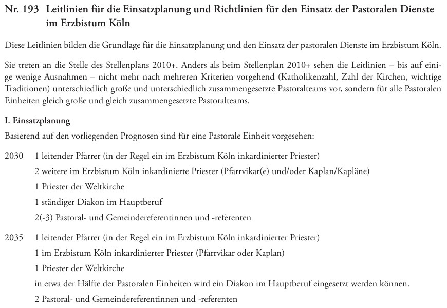 Amtsblatt des Erzbistums Köln, Stück 13, 1. Dezember 2024: Leitlinien für die Einsatzplanung und Richtlinien für den Einsatz der Pastoralen Dienste im Erzbistum Köln